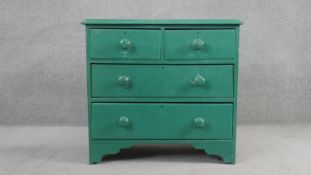 A Victorian painted pine chest of drawers. H.85 W.91 D.46cm