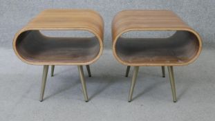 A pair of retro styled Made.com open lamp tables on dansette supports. H.44 W.45 D.45 cm