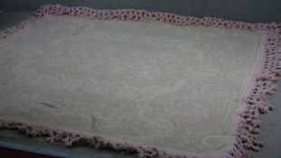 A Casa Pupo Aubusson style woven wool throw with pink tassel edging. H.235 W.225cm