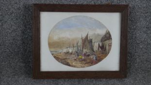 A framed and glazed 19th century watercolour fishing scene. Monogrammed AWH and dated. H.418 W.24cm