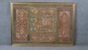A framed Indian elephant embroidery with sequin embellishment. H.104 W.152cm