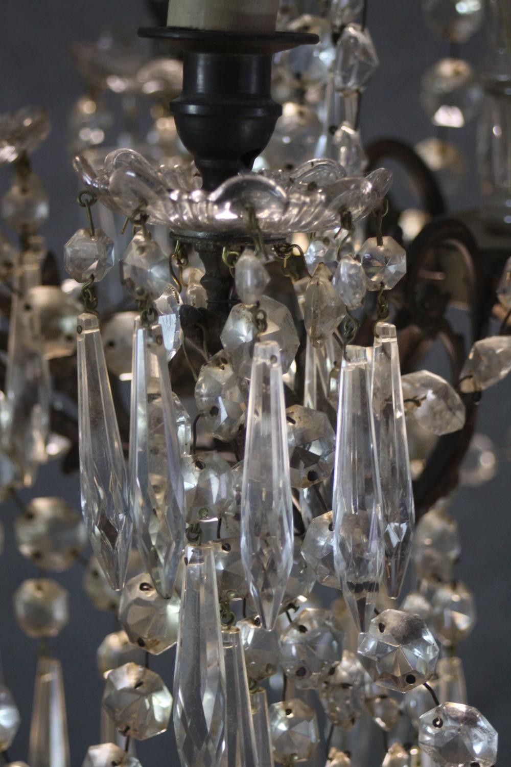 A vintage cut crystal and brass six branch chandelier with crystal swags and faceted ball to the - Image 3 of 8