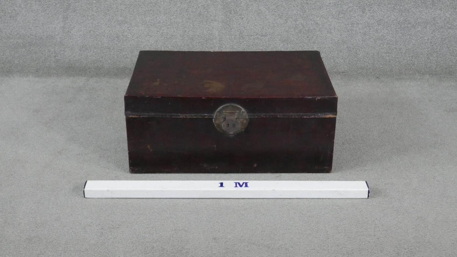 A Chinese leather wedding box with fabric interior and brass fittings. H.36t W.76 D.48cm - Image 8 of 8