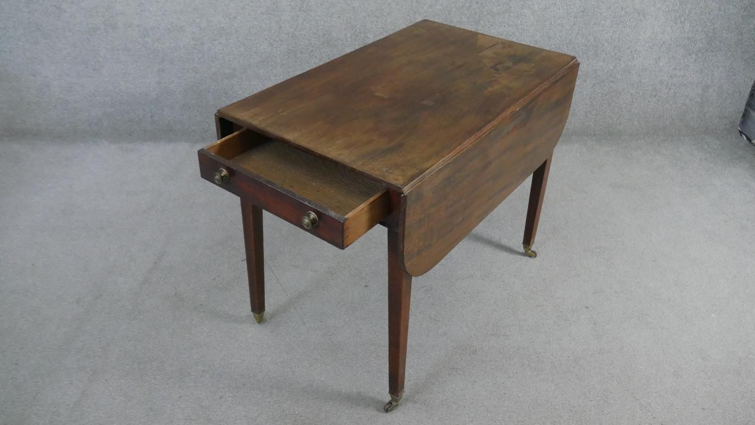 A 19th century mahogany drop flap Pembroke table fitted with frieze drawer on square tapering - Image 2 of 5