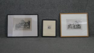 Three framed and glazed 19th century etchings. One after Rembrandt van Rijn, of an old woman's head,