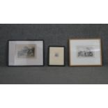 Three framed and glazed 19th century etchings. One after Rembrandt van Rijn, of an old woman's head,