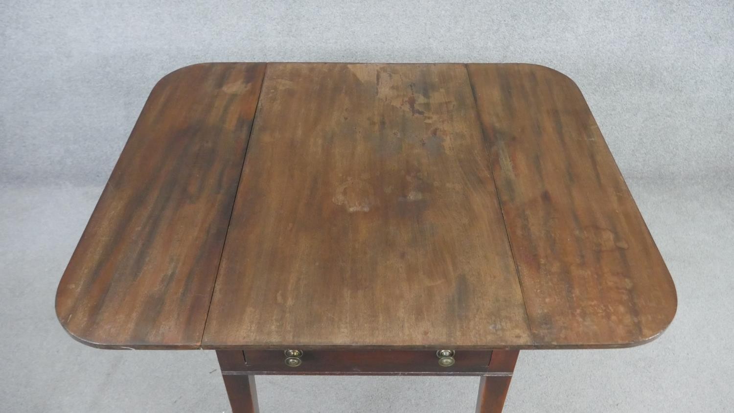 A 19th century mahogany drop flap Pembroke table fitted with frieze drawer on square tapering - Image 4 of 5