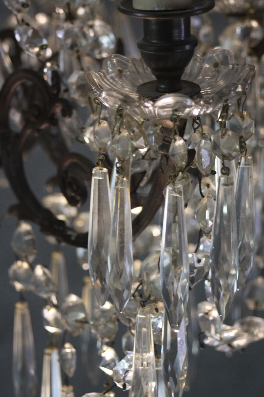 A vintage cut crystal and brass six branch chandelier with crystal swags and faceted ball to the - Image 4 of 8