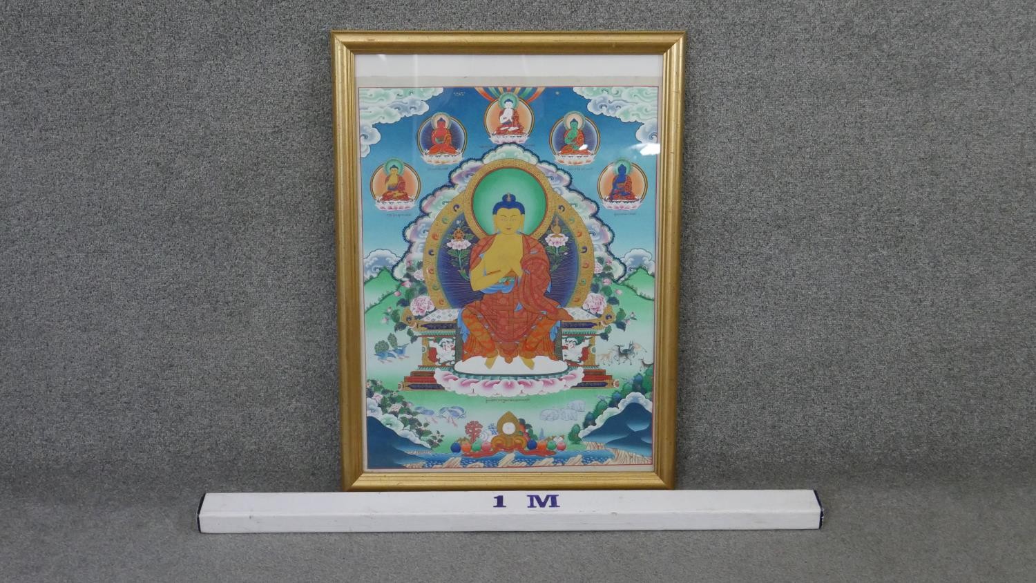 A gilt framed early 20th century painted Tibetan Thanka with Buddha. H.78 W.55 cm - Image 3 of 3