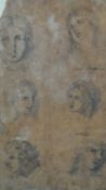 Six 19th century portrait sketches on brown paper of Classical figures. H.36 W.28cm