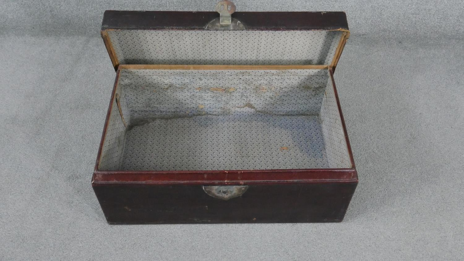 A Chinese leather wedding box with fabric interior and brass fittings. H.36t W.76 D.48cm - Image 2 of 8