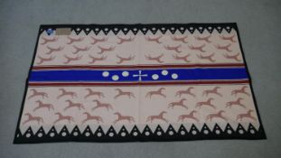 A woven woollen Native American shawl with horse motifs, makers label. L.168 W.100 cm