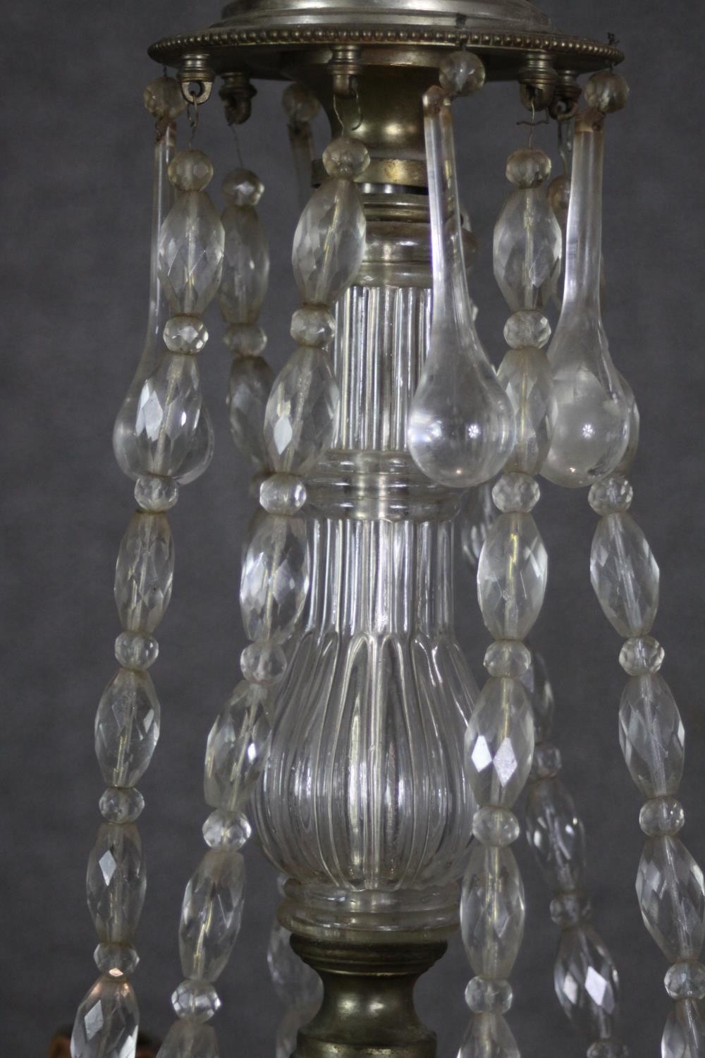 A vintage cut crystal and brass twelve branch chandelier with crystal swags and faceted ball to - Image 3 of 5