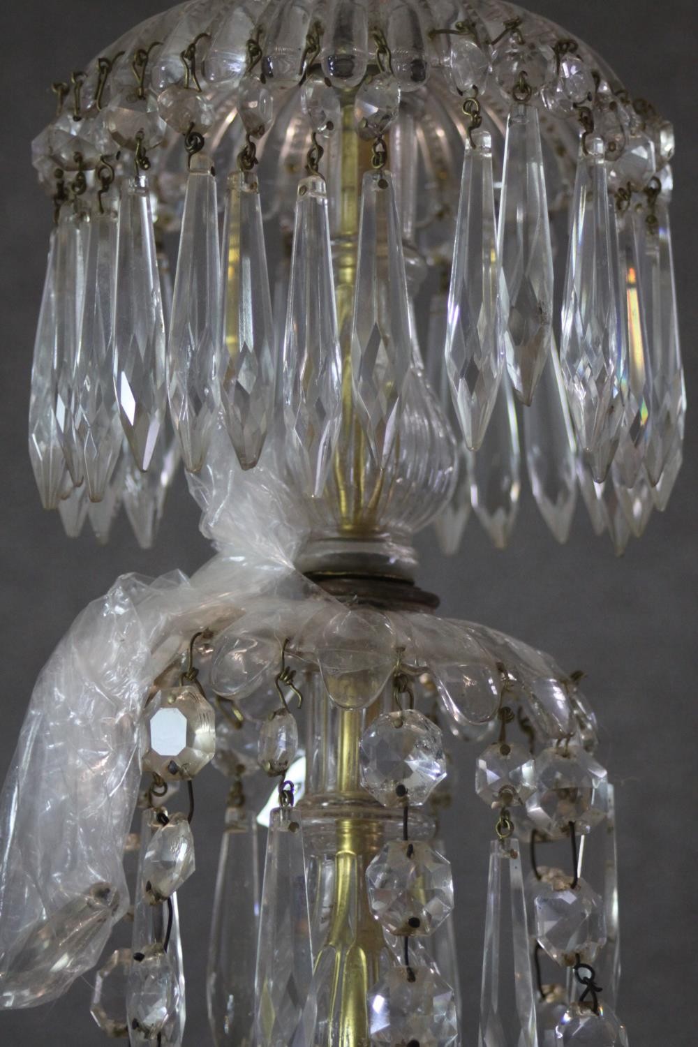 A vintage cut crystal and brass six branch chandelier with crystal swags and faceted ball to the - Image 6 of 8