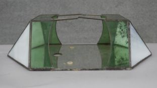 A vintage lead and green stained glass wall terrarium. H.46 W.27 D.16cm
