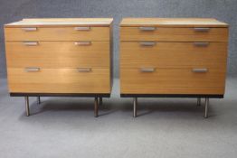 A pair of mid century vintage teak Stag Fineline chests of drawers by John and Sylvia Reid. Come