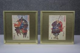 Yamamoto Heikichi - Two 19th century framed and glazed Japanese Samurai warrior woodblock prints.
