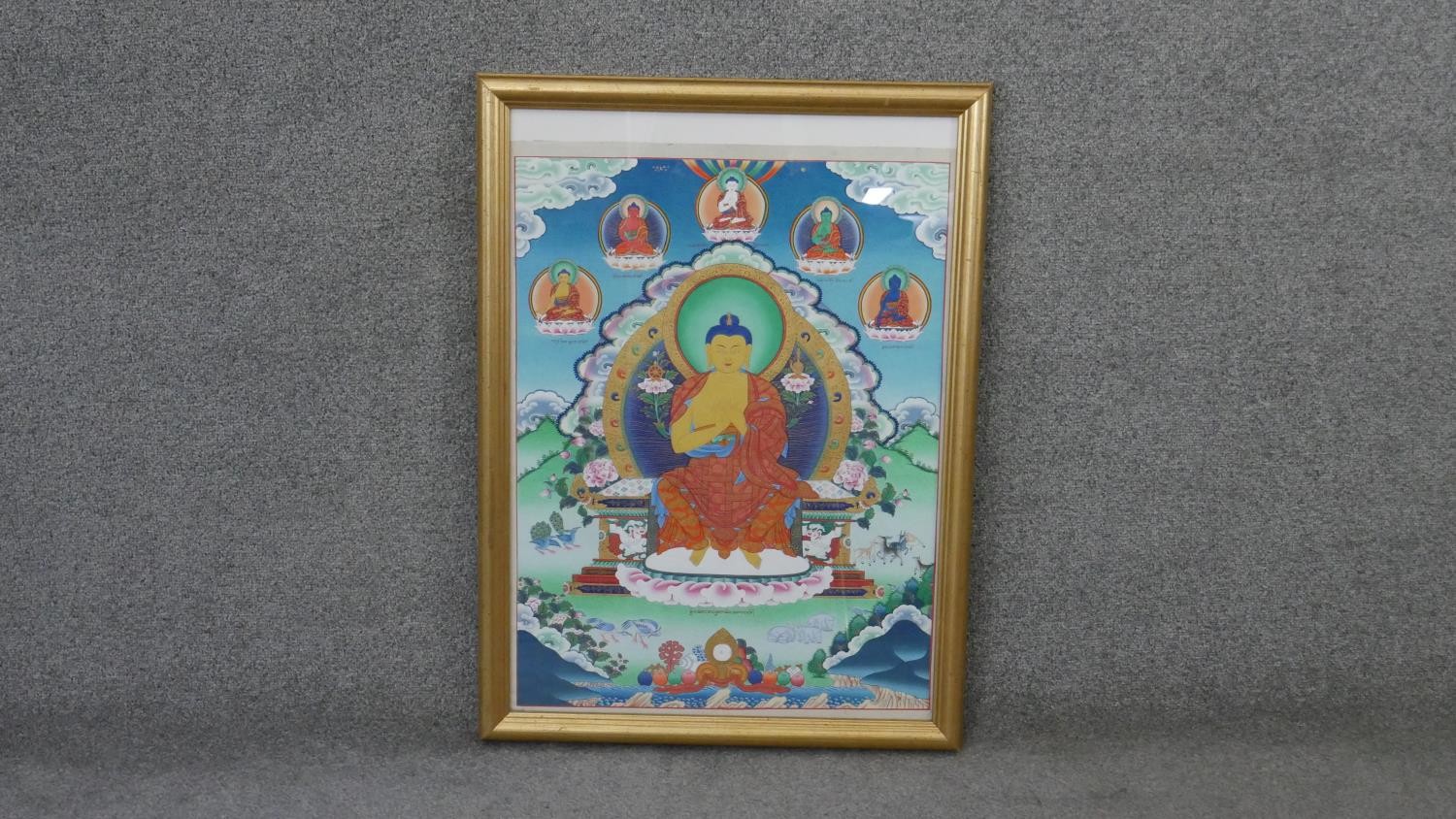 A gilt framed early 20th century painted Tibetan Thanka with Buddha. H.78 W.55 cm - Image 2 of 3