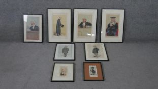 Eight framed and glazed 20th century coloured caricature prints. Including six Vanity Fair prints