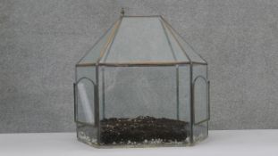 A vintage lead and glass terrarium. H.50 W.50 D.35cm