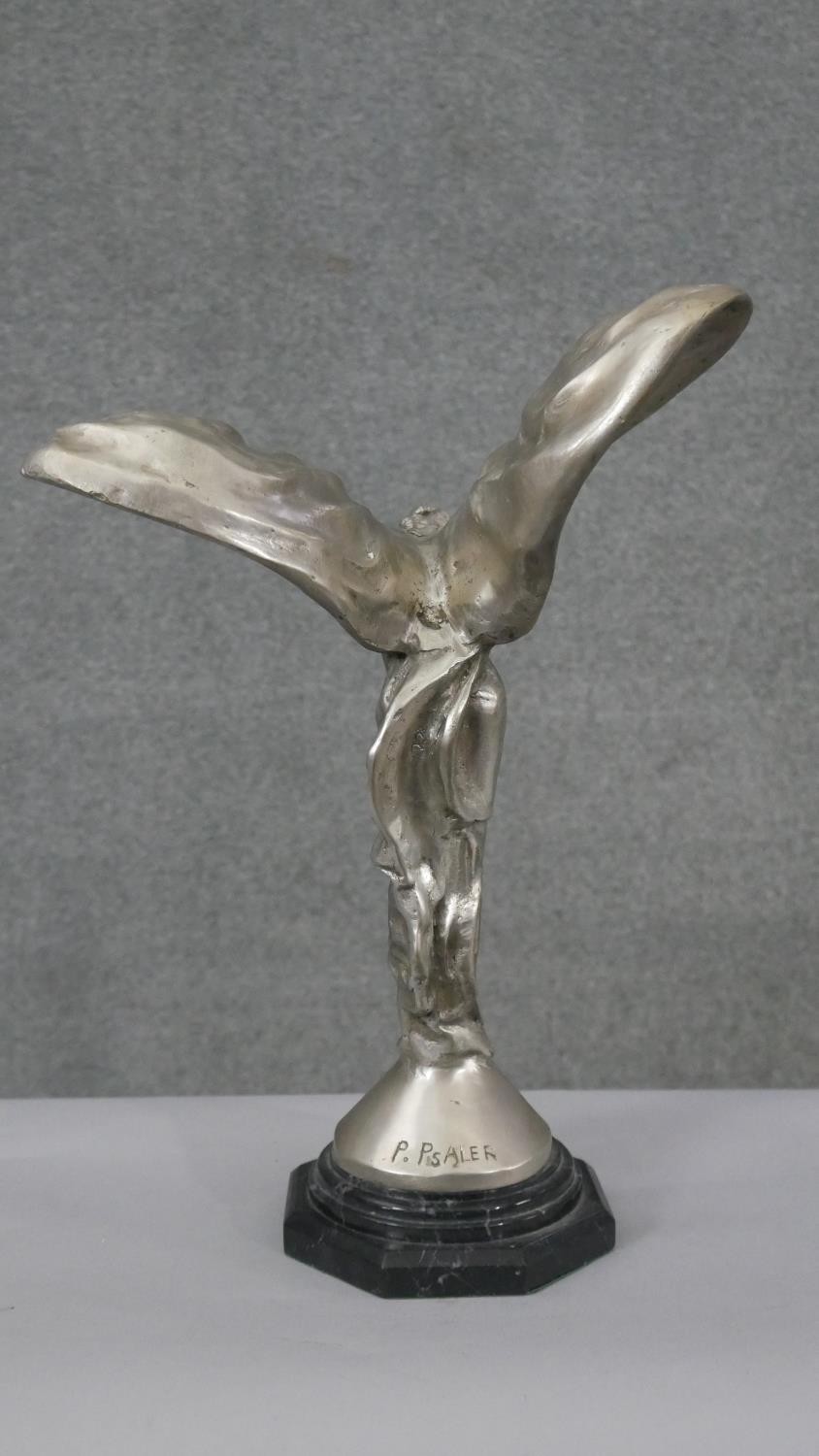 A large chromed model of the Spirit of Ecstasy, signed P. Psaier. H.40 W.29 D.26cm - Image 3 of 6