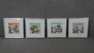 Four framed and glazed Qing dynasty ink paintings of Chinese mountain villages in the four