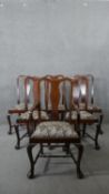 A set of six early 20th century mahogany Queen Anne style dining chairs with vase shaped splats