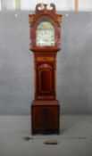 A Georgian figured mahogany and satinwood inlaid longcase clock signed Jas Pratt, Stockton with swan
