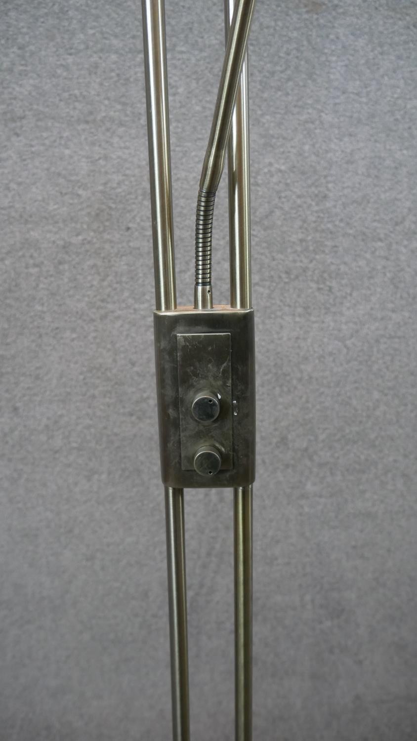 A brushed chrome dimming uplighter with adjustable reading light arm. H.179 W.75cm - Image 4 of 4
