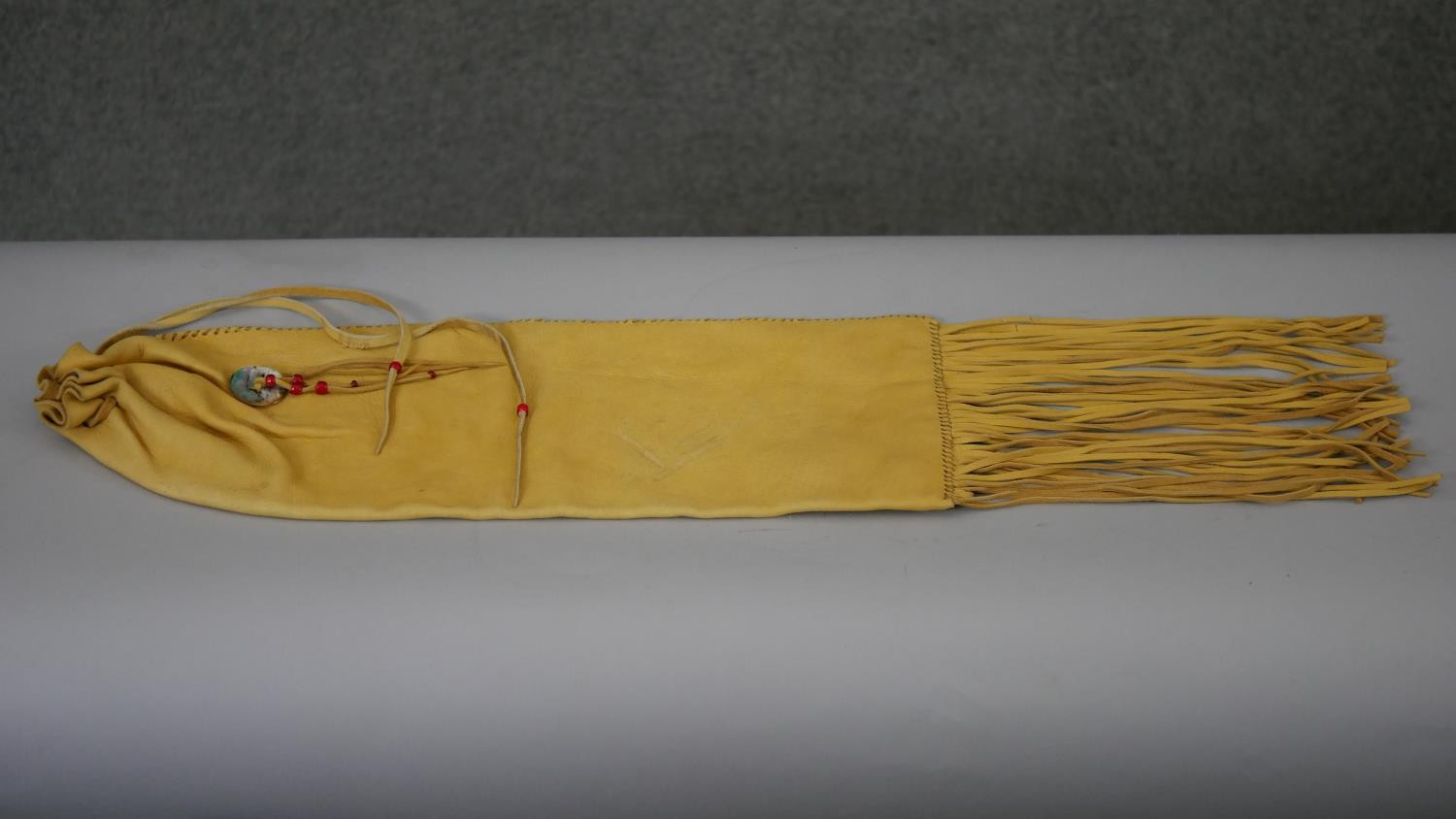 A collection of Tibetan silk bags and Buddhist items along with Native American suede bags with - Image 4 of 6