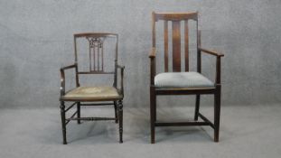 A 19th century mahogany armchair with tapestry seat along with a later oak example.
