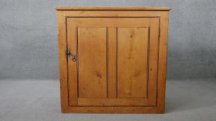 A Victorian pine pantry cabinet with panelled door enclosing shelves. H.92 W.94 D.50 cm