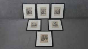 Six framed and glazed political satirical engravings. H.47 W.38 cm