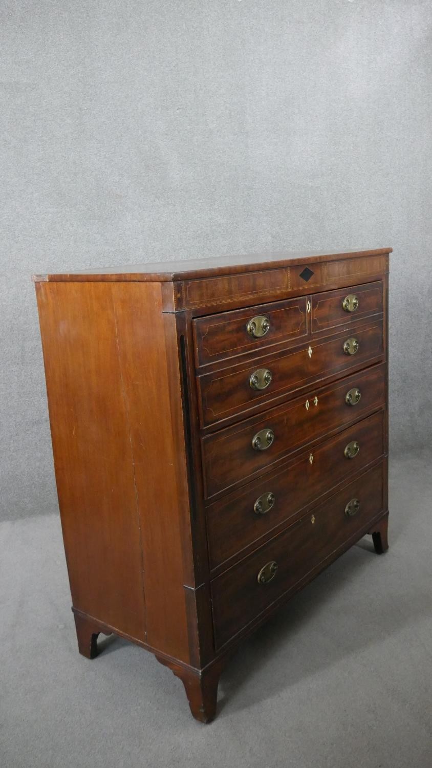 A Georgian mahogany, ebony and satinwood strung secretaire chest with fall front revealing fitted - Image 13 of 13