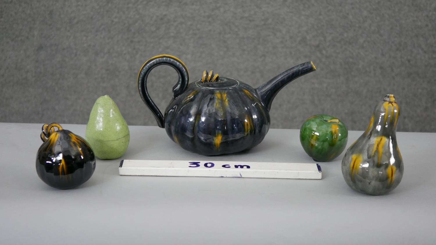 Kevin de Choisy (born 1954)- A studio pottery gourd teapot with four glazed ceramic gourds, three by - Image 2 of 5