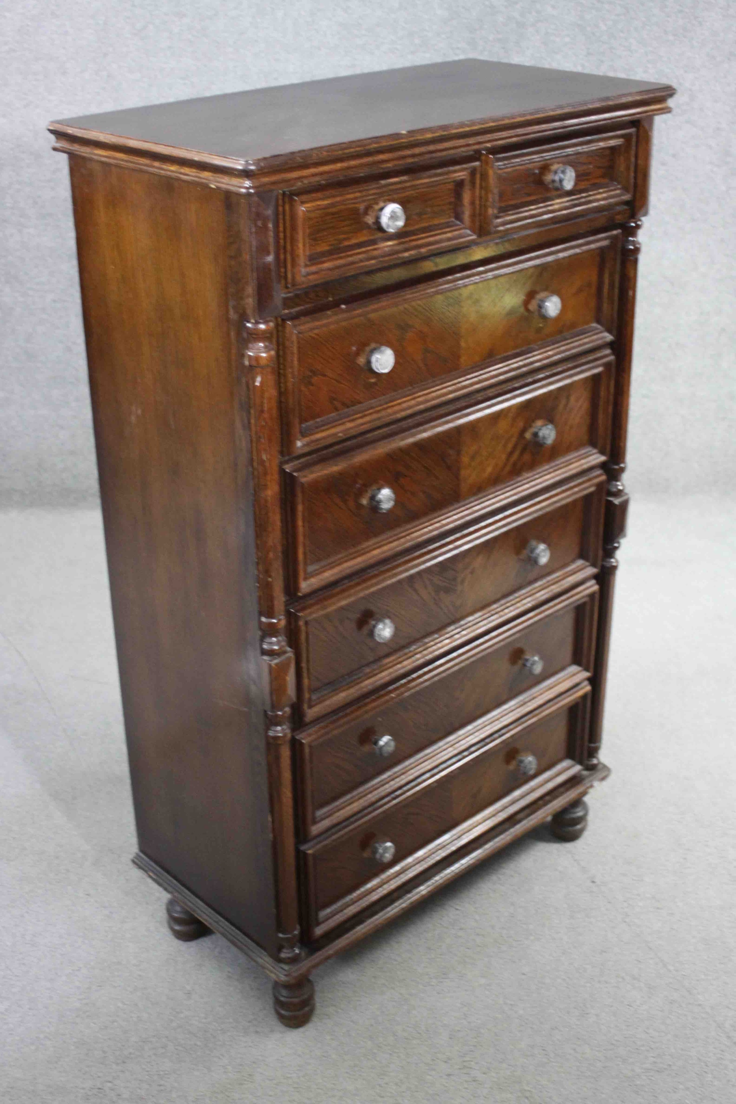 A Continental tall chest of two short above five long drawers flanked by pilasters raised on - Image 4 of 6