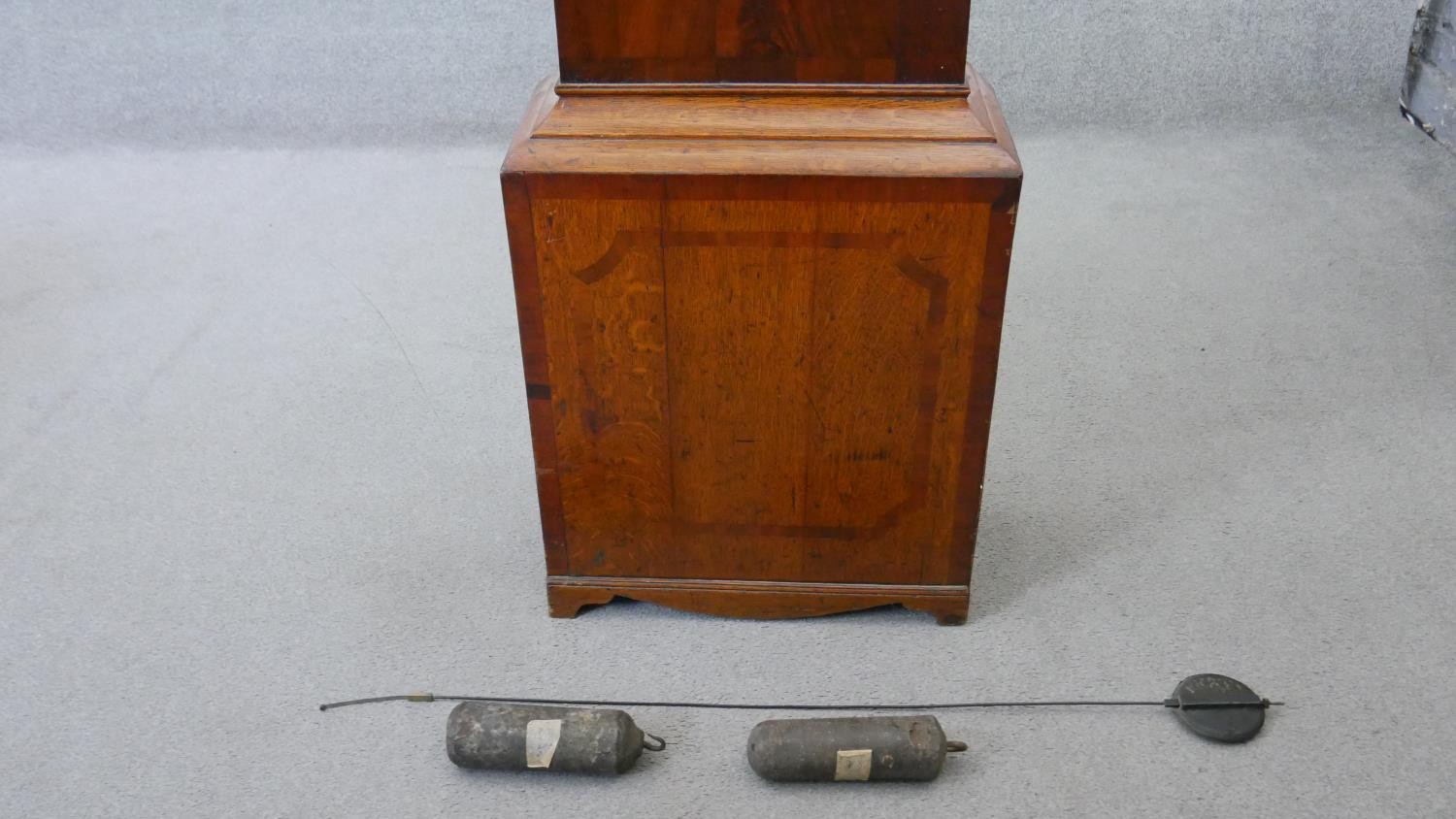 A Georgian figured mahogany longcase clock signed W. Raw Whitby with swan neck pediment, painted - Image 9 of 11