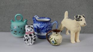 A collection of vintage ceramics. Including a Jordi Serra Moragas mid century woven design jug, an