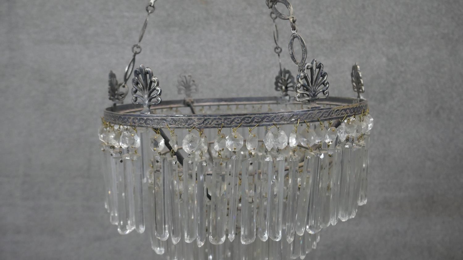 A vintage basket chandelier with cut crystal drops. H.70 Diam.37 cm - Image 2 of 6