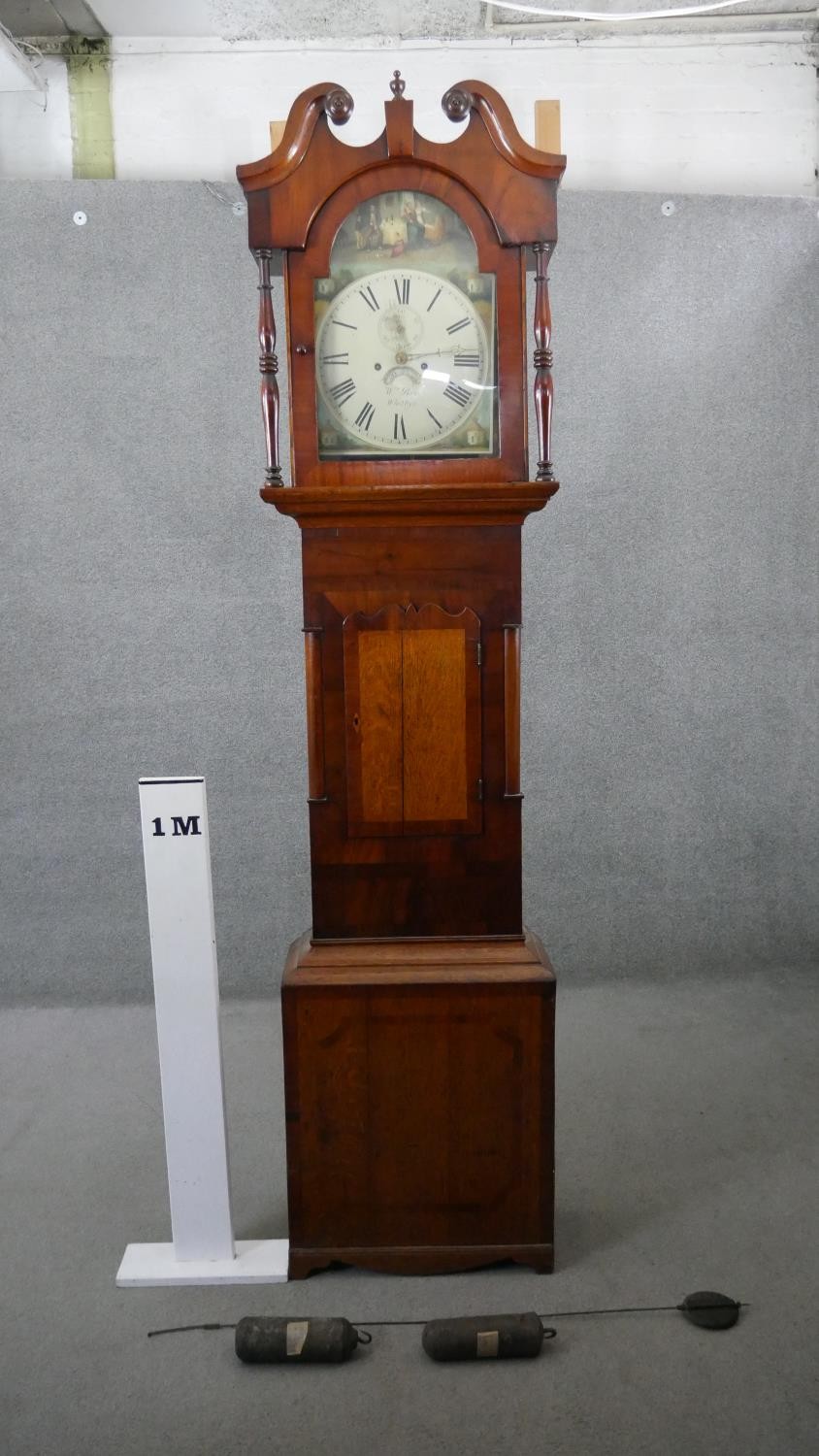 A Georgian figured mahogany longcase clock signed W. Raw Whitby with swan neck pediment, painted - Image 11 of 11