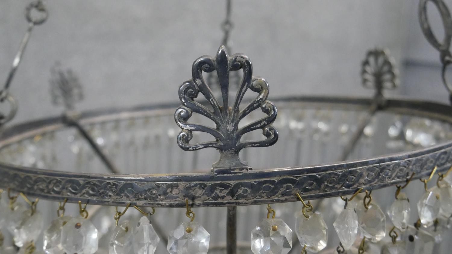 A vintage basket chandelier with cut crystal drops. H.70 Diam.37 cm - Image 4 of 6