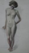 A framed and glazed watercolour on paper of a nude female. Unsigned. H.42 W.32cm