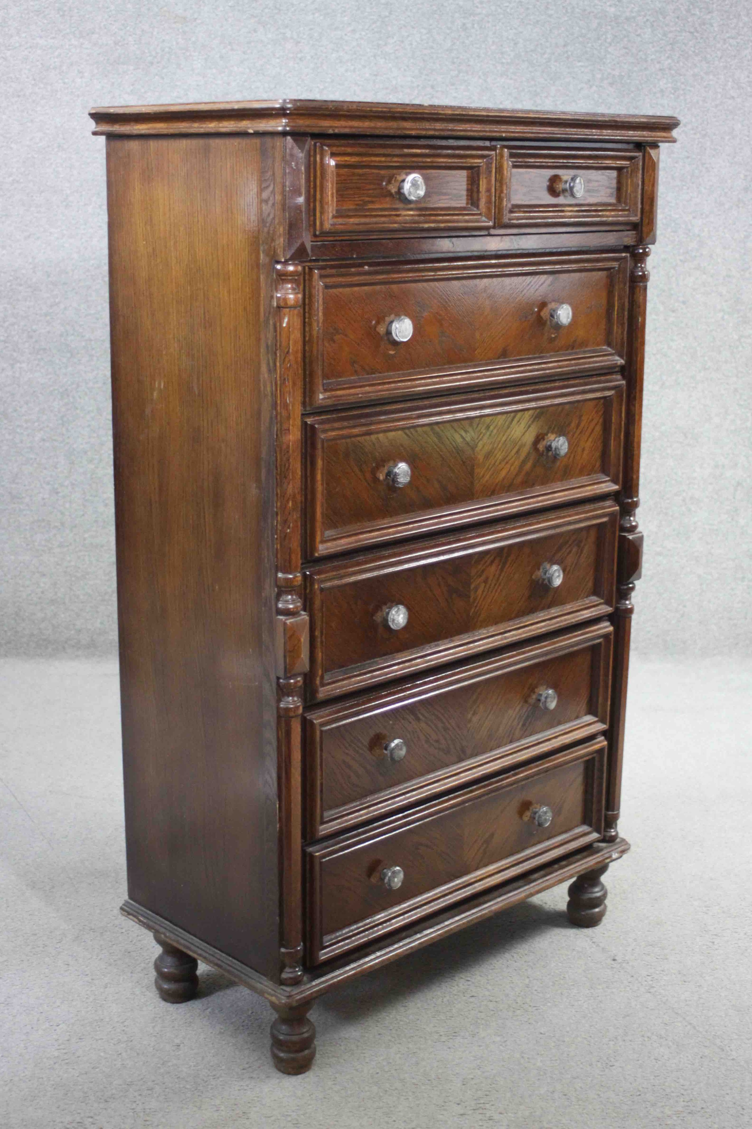 A Continental tall chest of two short above five long drawers flanked by pilasters raised on - Image 3 of 6