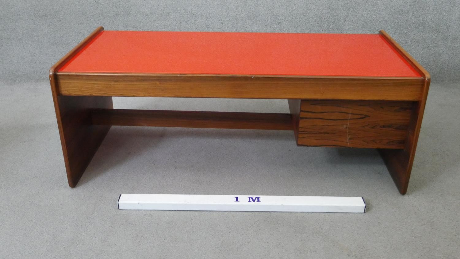 A mid century coffee table with plate glass inset top and fitted with end drinks drawer. H.53 W. - Image 8 of 8