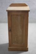 A late 19th century ash bedside cabinet on plinth base. H.82 W.15 D.13 cm.