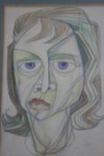 Gertrude Halsband (1917?1981) A framed and glazed watercolour Picasso style self portrait.