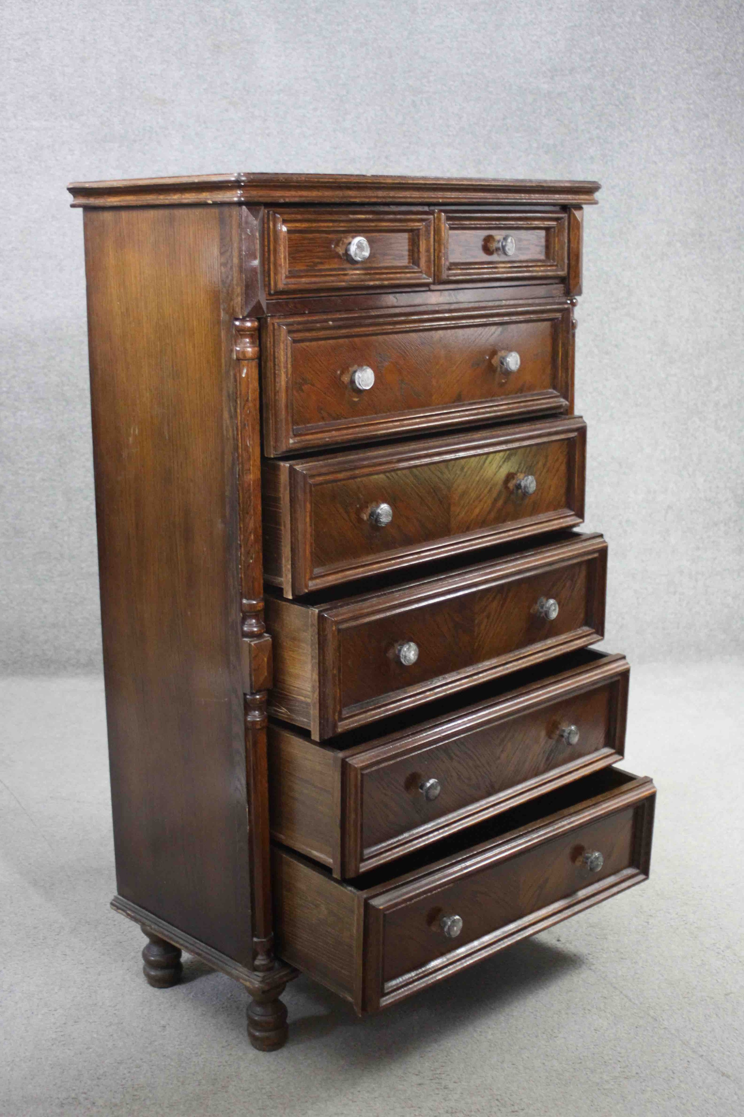 A Continental tall chest of two short above five long drawers flanked by pilasters raised on - Image 5 of 6