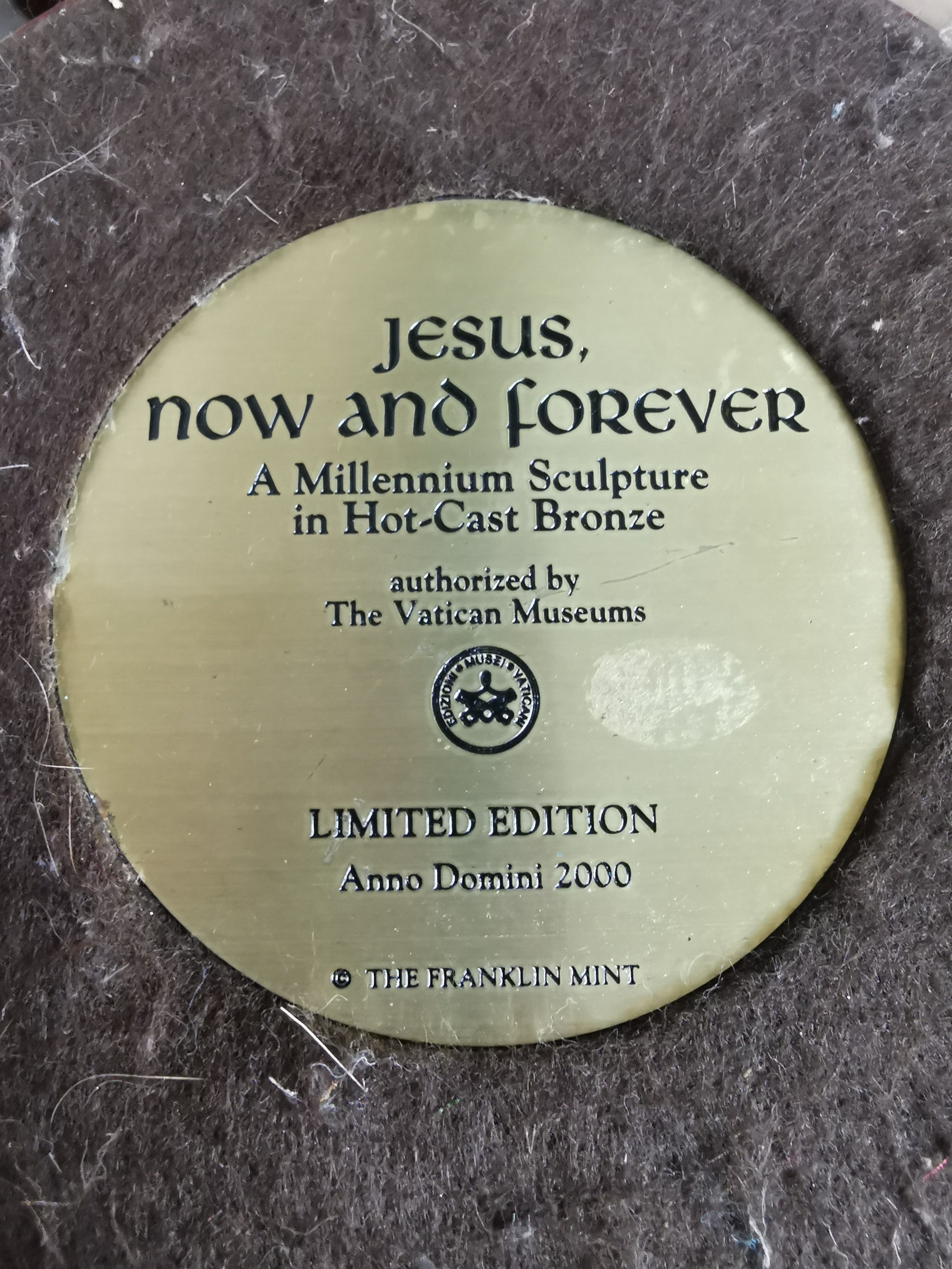A painted hot cast bronze sculpture 'Jesus now and forever', label to base along with a gilt metal - Image 7 of 7