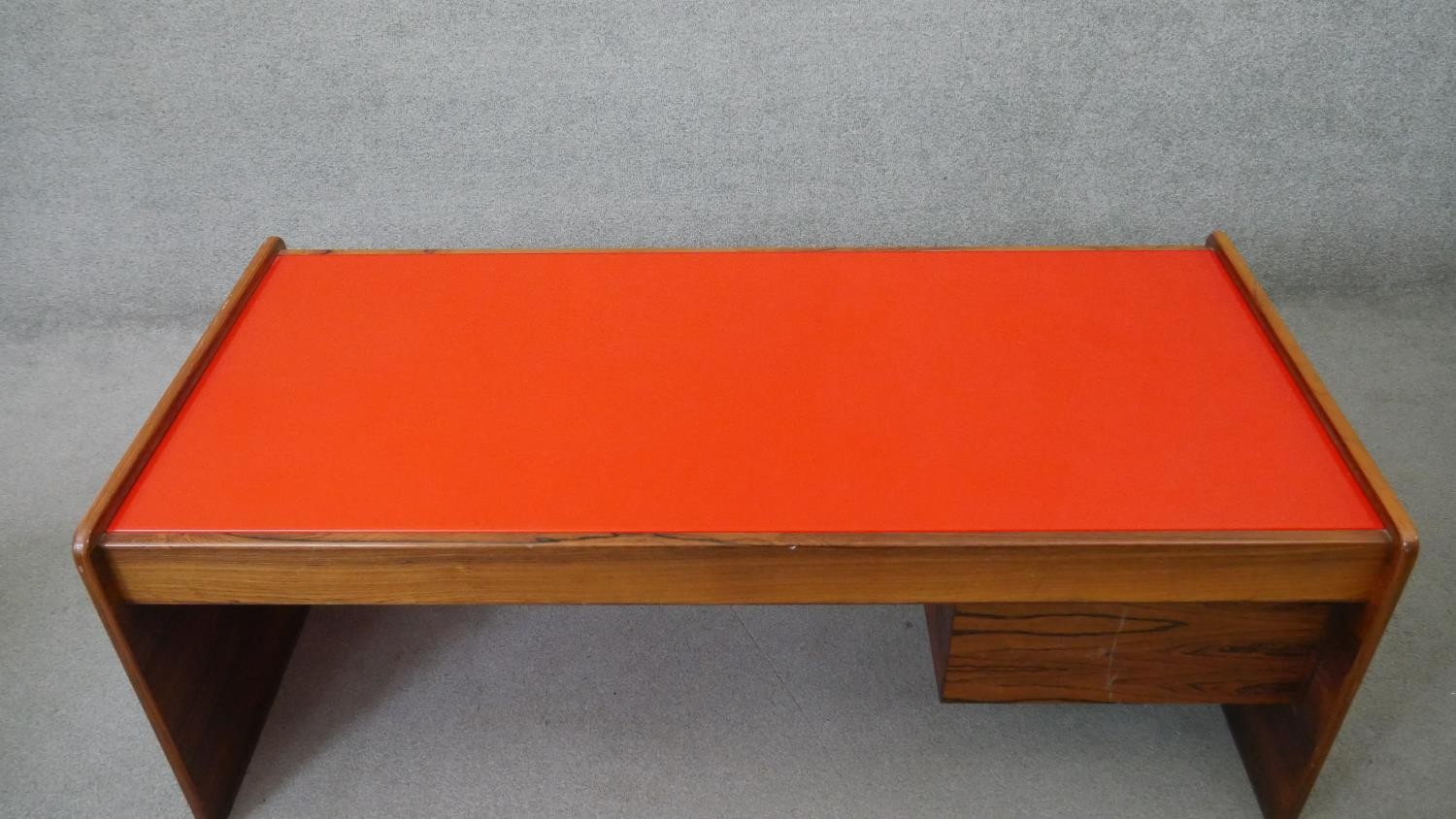 A mid century coffee table with plate glass inset top and fitted with end drinks drawer. H.53 W. - Image 2 of 8