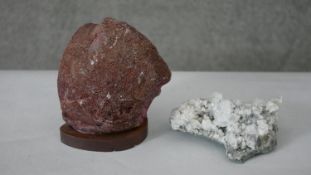 Two large crystals. One dyed geode and a quartz formation. H.20 W.16cm